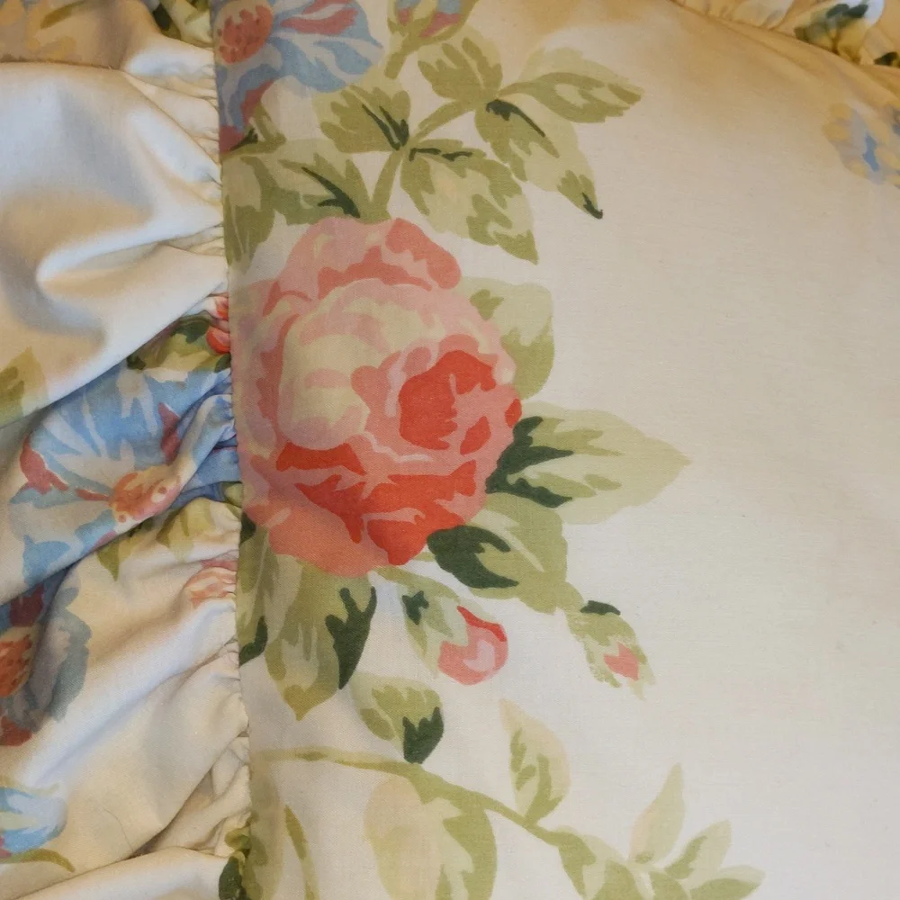 Square Floral Bloom With Ruffle Throw Pillow Cottage Rose Hydrangea Sweet